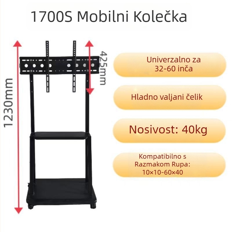 Podni nosač LCD TV, univerzalni, model 1700S, od hladno valjanog čelika, bez bušenja