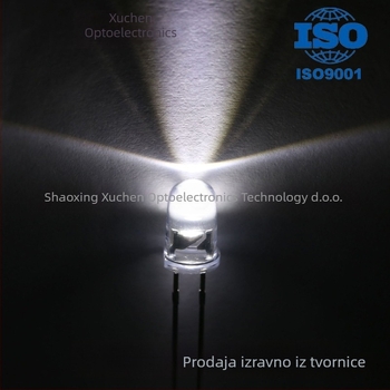 F5 Plug-In LED indikator, visoka svjetlost, okrugla glava, 2.8–3.0 V, 20 mA, 0.06 W, kut zračenja 15–20°, svjetlosna učinkovitost 90