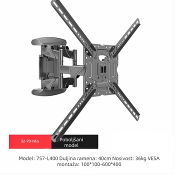 Zidni nosač za TV s teleskopskom rotacijom NB757-L400 (Maks. nosivost 15 kg, Mehaničko upravljanje, Željezni nosač, Za montažu na zid)