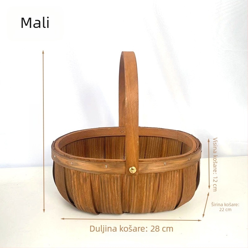 Prijenosna košara za piknik, pletena od bambusa i ratana, za voće i povrće, model 006, moderni minimalistički stil