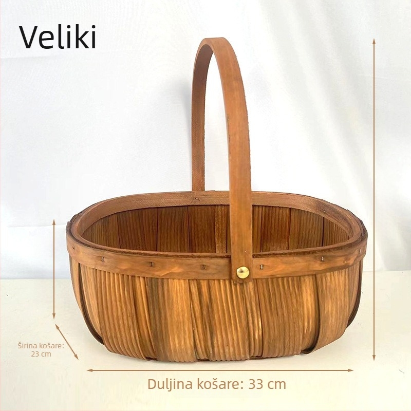 Prijenosna košara za piknik, pletena od bambusa i ratana, za voće i povrće, model 006, moderni minimalistički stil
