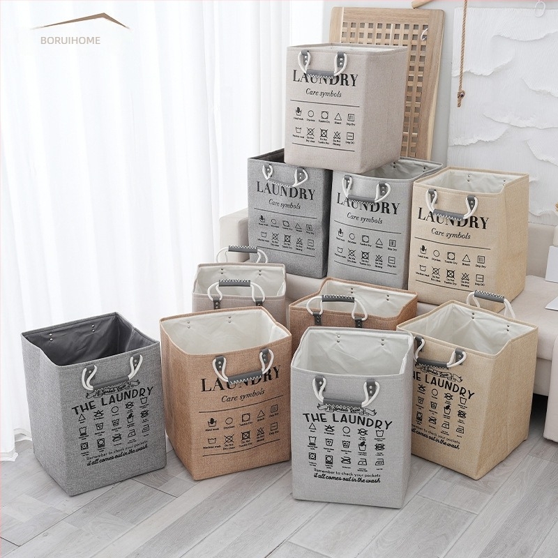 Košara za skladištenje od lana s ručkama od pamukovog užeta - model Cotton rope portable linen storage basket-01, moderan minimalistički stil, za odjeću, kozmetiku, knjige i kablove