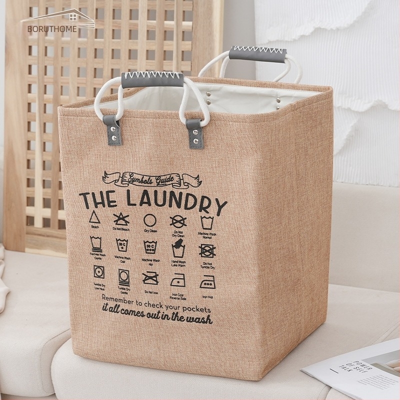 Košara za skladištenje od lana s ručkama od pamukovog užeta - model Cotton rope portable linen storage basket-01, moderan minimalistički stil, za odjeću, kozmetiku, knjige i kablove
