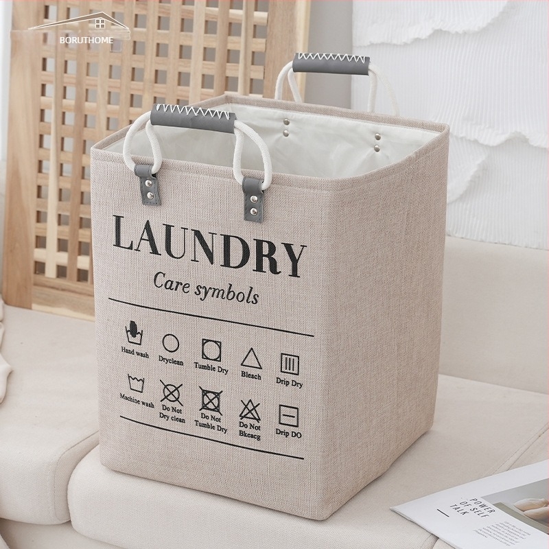 Košara za skladištenje od lana s ručkama od pamukovog užeta - model Cotton rope portable linen storage basket-01, moderan minimalistički stil, za odjeću, kozmetiku, knjige i kablove