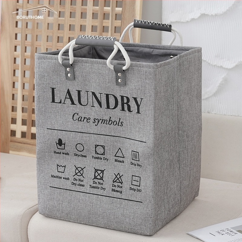 Košara za skladištenje od lana s ručkama od pamukovog užeta - model Cotton rope portable linen storage basket-01, moderan minimalistički stil, za odjeću, kozmetiku, knjige i kablove