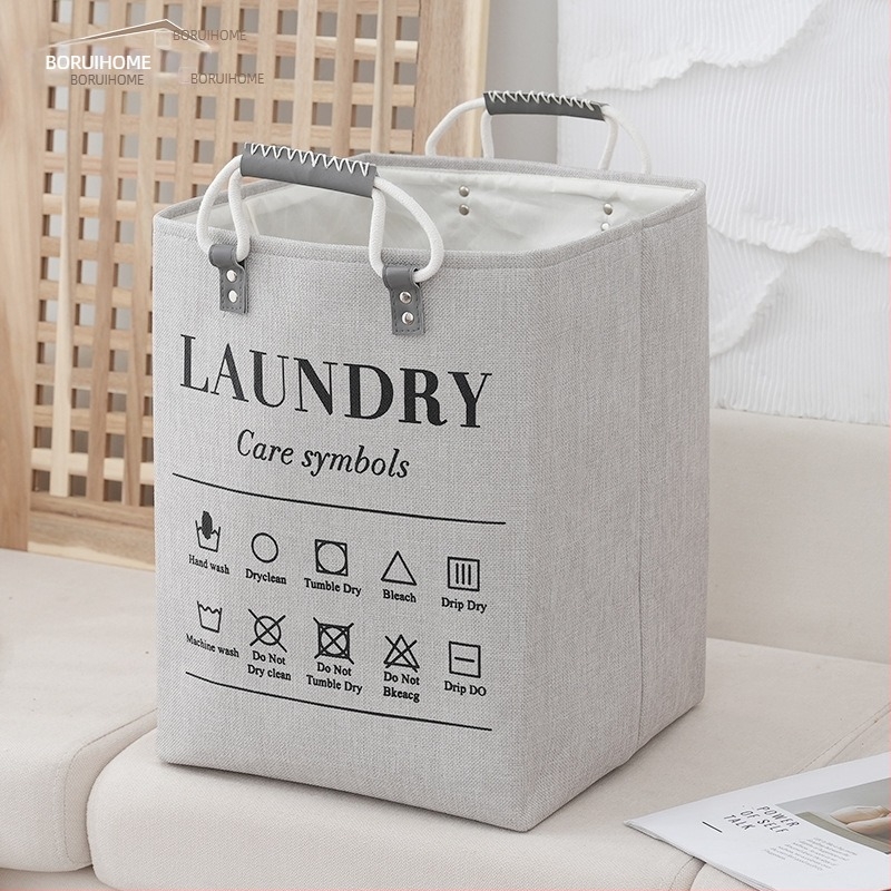 Košara za skladištenje od lana s ručkama od pamukovog užeta - model Cotton rope portable linen storage basket-01, moderan minimalistički stil, za odjeću, kozmetiku, knjige i kablove