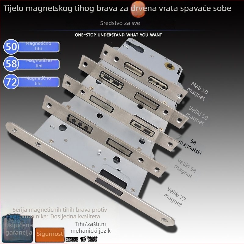 Tijelo brave za drvena vrata, nehrđajući čelik, magnetski tih mehanizam, model CXST-001, težina 200–400 g