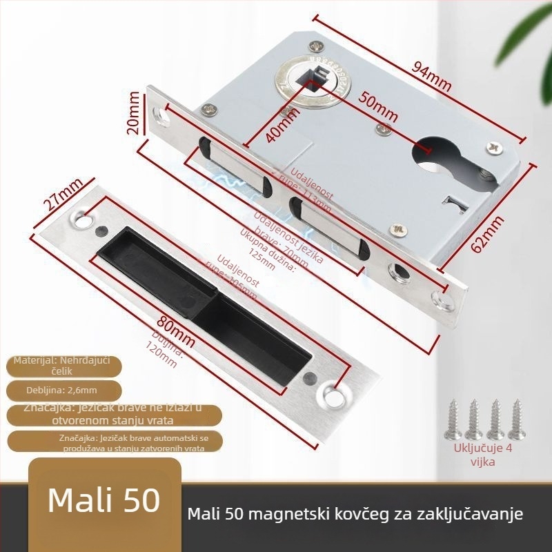 Tijelo brave za drvena vrata, nehrđajući čelik, magnetski tih mehanizam, model CXST-001, težina 200–400 g