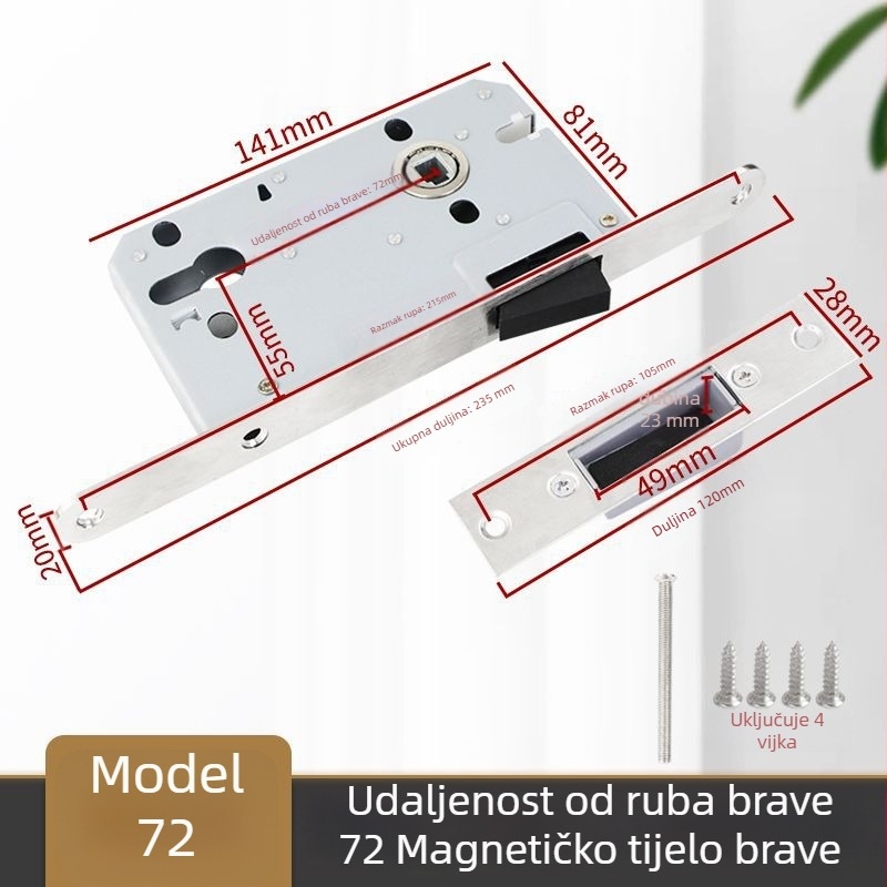 Tijelo brave za drvena vrata, nehrđajući čelik, magnetski tih mehanizam, model CXST-001, težina 200–400 g