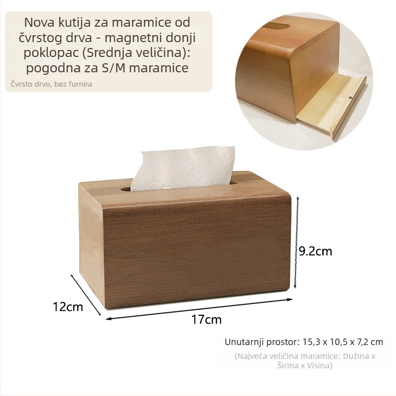Drvena kutija za papirnate maramice, model ZJH03, mogućnost tiskanja logotipa, prilagodba, višestruka namjena, Novi kineski stil