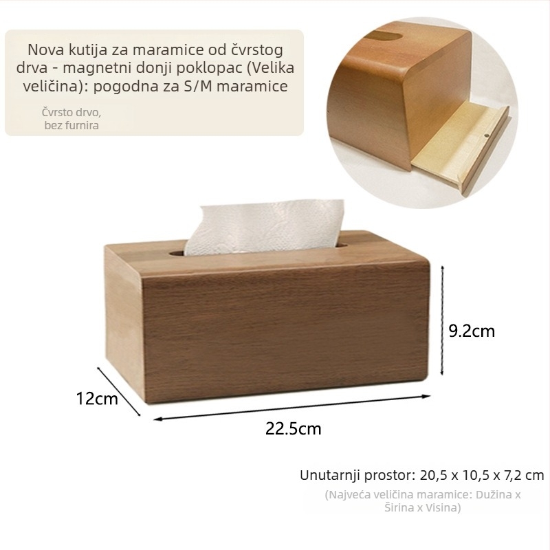 Drvena kutija za papirnate maramice, model ZJH03, mogućnost tiskanja logotipa, prilagodba, višestruka namjena, Novi kineski stil