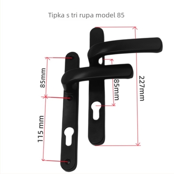 Drška za balkonska vrata s bravom, aluminijska legura, model Plastic-Steel, tip 85/92, jednotočkovno zaključavanje, za staklena vrata spavaće sobe/balkona