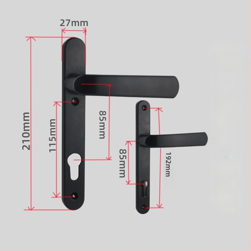 Drška za balkonska vrata s bravom, aluminijska legura, model Plastic-Steel, tip 85/92, jednotočkovno zaključavanje, za staklena vrata spavaće sobe/balkona