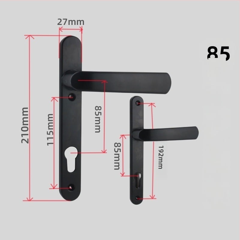 Drška za balkonska vrata s bravom, aluminijska legura, model Plastic-Steel, tip 85/92, jednotočkovno zaključavanje, za staklena vrata spavaće sobe/balkona