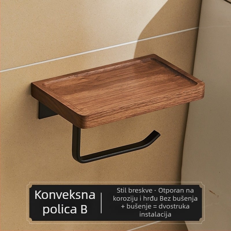 Zidni držač toaletnog papira i kutije za maramice – bez bušenja, kvadratnog dizajna, stil light luxury, materijal: drvo i aluminij