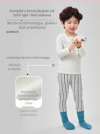 Dječji pidžama set od Lycra, brušeni pamuk, 95% pamuka, uzorak prugasti i crtani lik, za djecu 3–8 godina