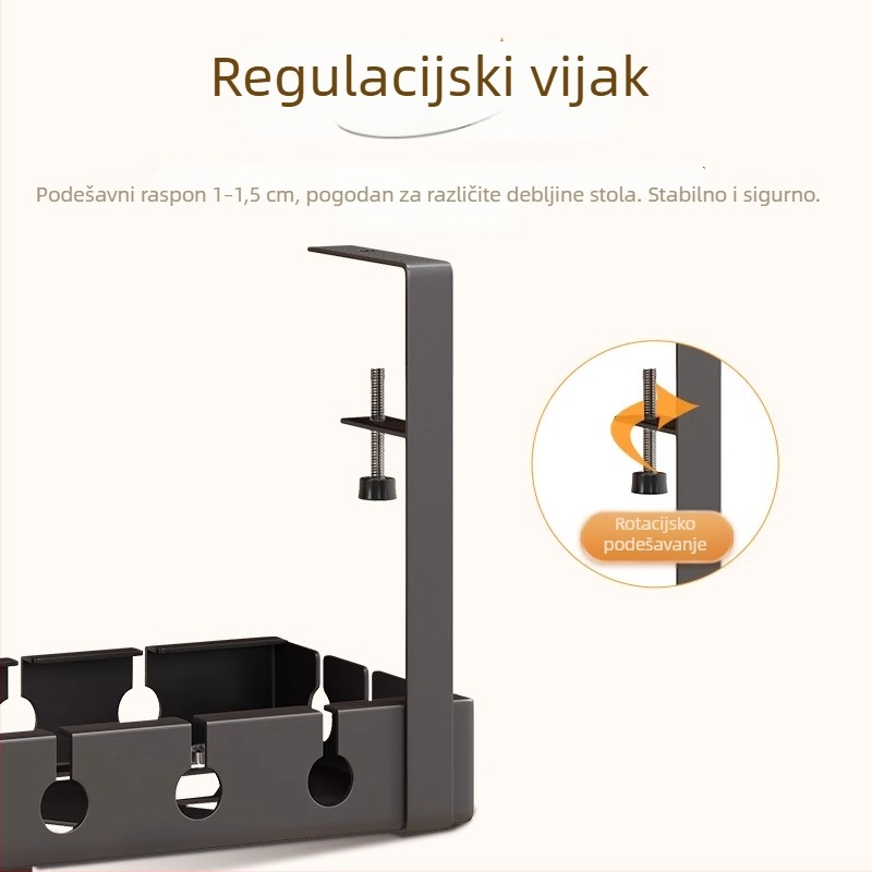 Ispod stola izvučni organizator za kablove, od željeza, moderni minimalistički stil, upravljanje kabelima
