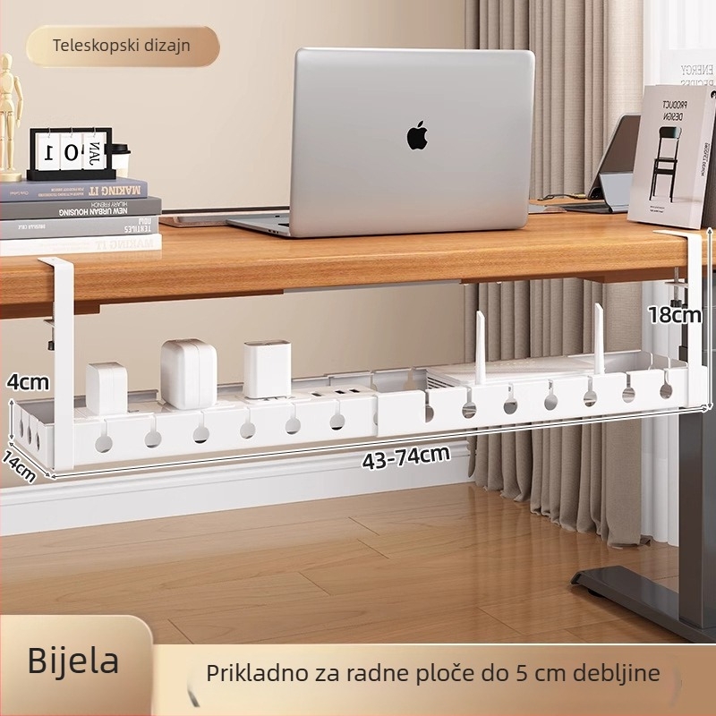 Ispod stola izvučni organizator za kablove, od željeza, moderni minimalistički stil, upravljanje kabelima