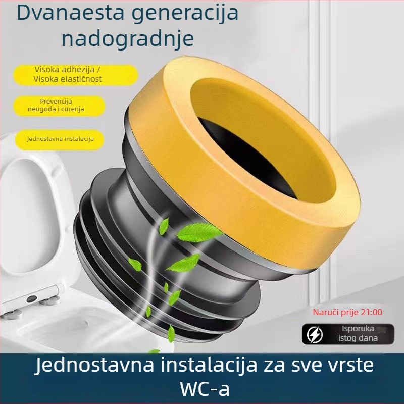 Toaletni flanšni tesni prsten – debeli gumeni prsten, protiv mirisa, integrirani silikon, snažna ljepiljiva traka, ručna izrada