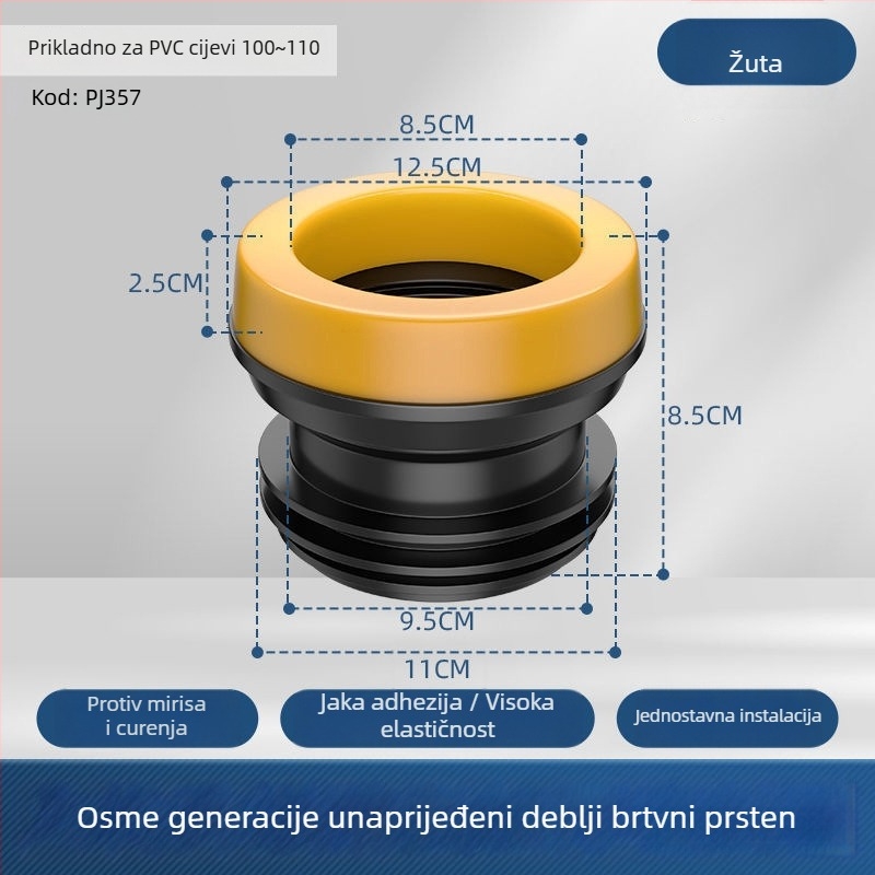 Toaletni flanšni tesni prsten – debeli gumeni prsten, protiv mirisa, integrirani silikon, snažna ljepiljiva traka, ručna izrada