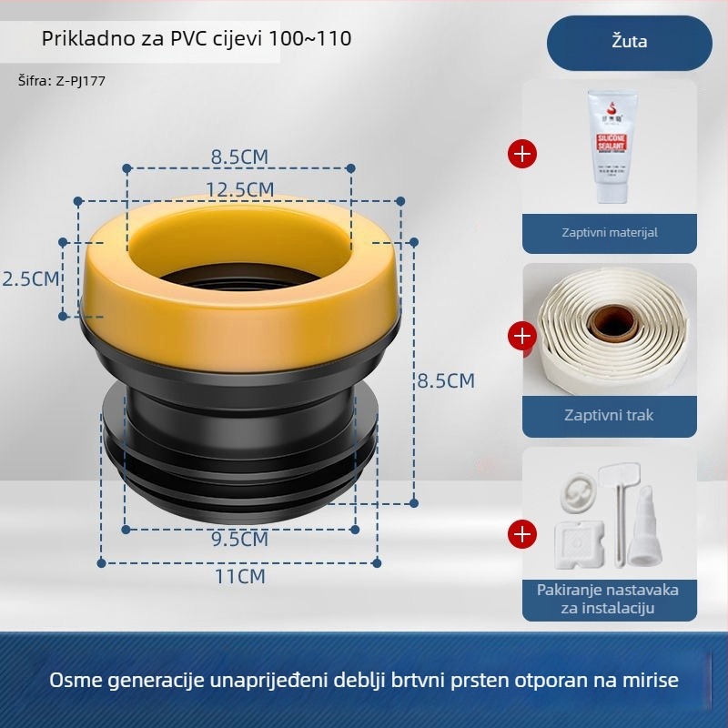 Toaletni flanšni tesni prsten – debeli gumeni prsten, protiv mirisa, integrirani silikon, snažna ljepiljiva traka, ručna izrada