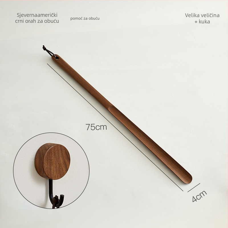 Drveni štih za cipele od orašastog drveta s bazom i dugim drškom – kućni pomoćnik za obuvanje cipela, cijelo godišnje korištenje