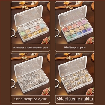 Kutija za nakit, prozirna, s poklopcem, može se slagati, s pregradama