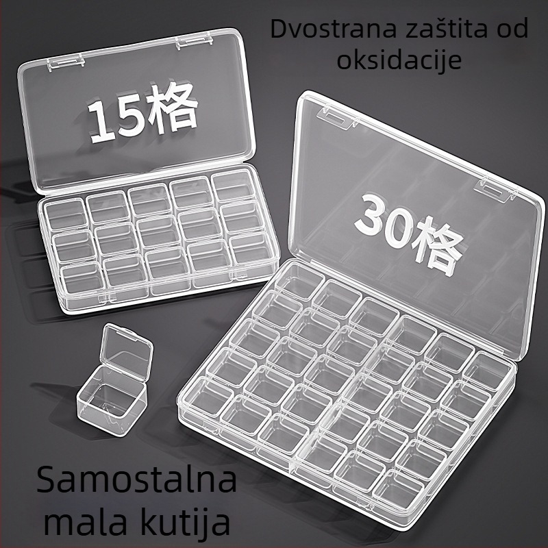 Kutija za nakit, prozirna, s poklopcem, može se slagati, s pregradama