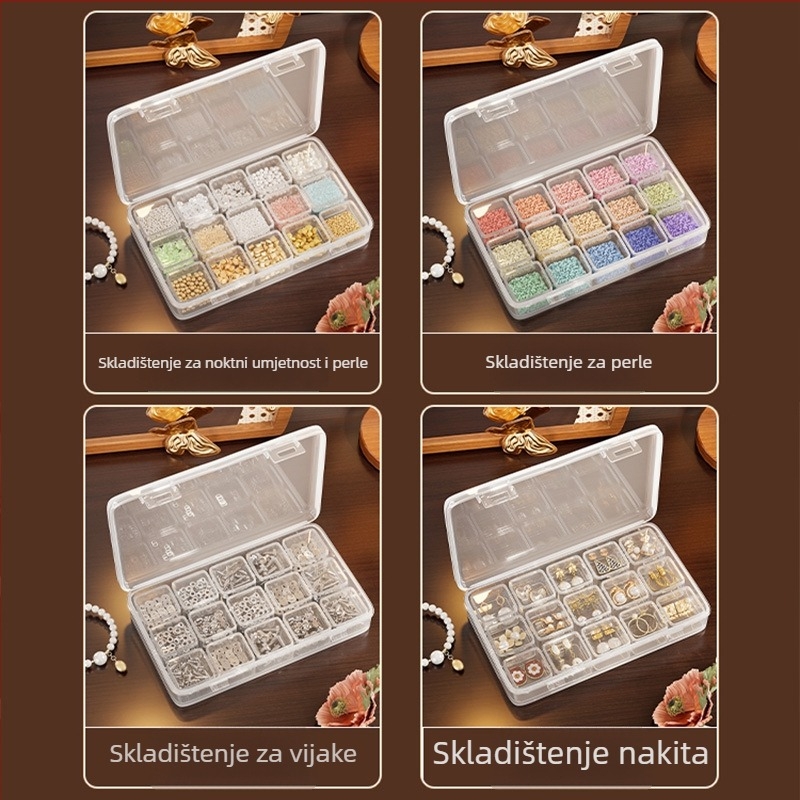 Kutija za nakit, prozirna, s poklopcem, može se slagati, s pregradama
