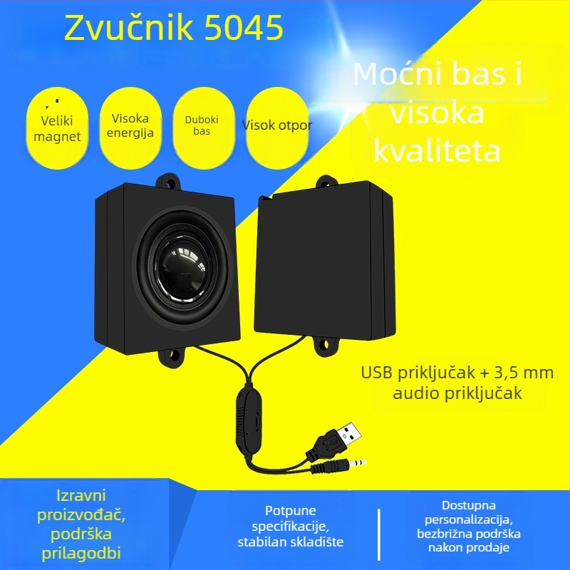 USB napajani računarski zvučnik, 4 Ω, 3 W, frekvencijski raspon 10–25000 Hz, 5V USB napajanje