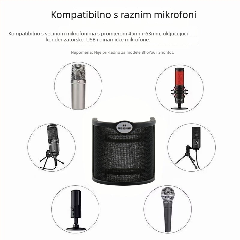 Mile Sound F-03 Kondenzatorski Mikrofon – U-oblik Mreže Protiv Spreja, Vjetroviti Mikrofon Dodaci
