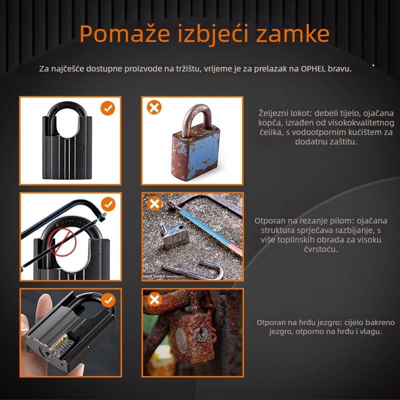 Katanac – Opel Željezni, Moderan jednostavan stil, Model BBL-BLACK-DX, Za vrata, ormariće i prtljagu