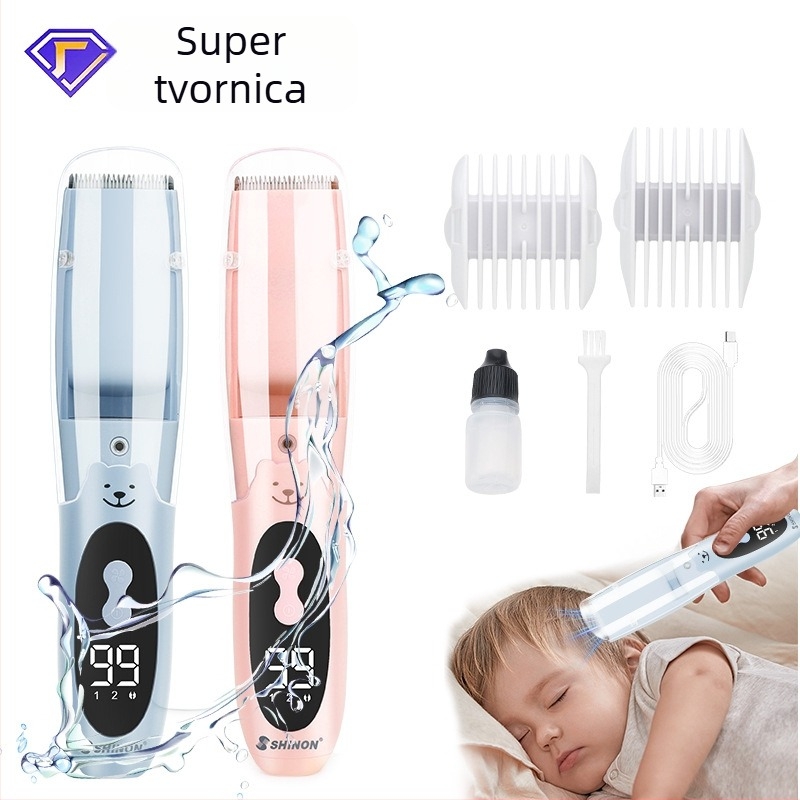 Električni šišač za bebe i djecu, punjivi, keramičke oštrice, odvojiva i periva glava, 800–1000 mAh, buka 36–45 dB