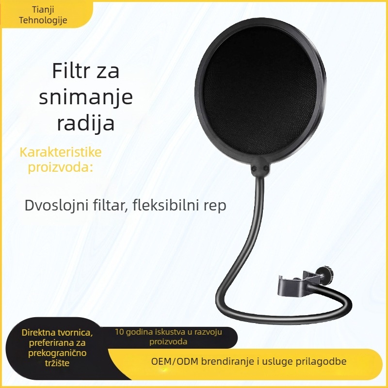 J.I.Y PC-01 Mikrofonski pop filter s dvostrukim filtrom, otporan na vjetar, profesionalni dizajn