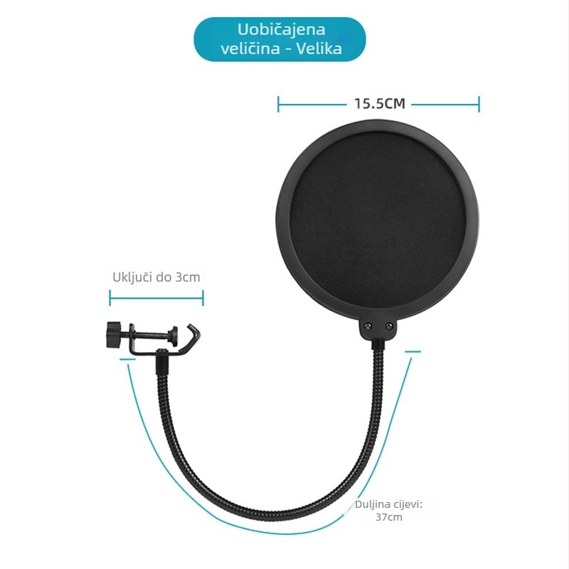 J.I.Y PC-01 Mikrofonski pop filter s dvostrukim filtrom, otporan na vjetar, profesionalni dizajn