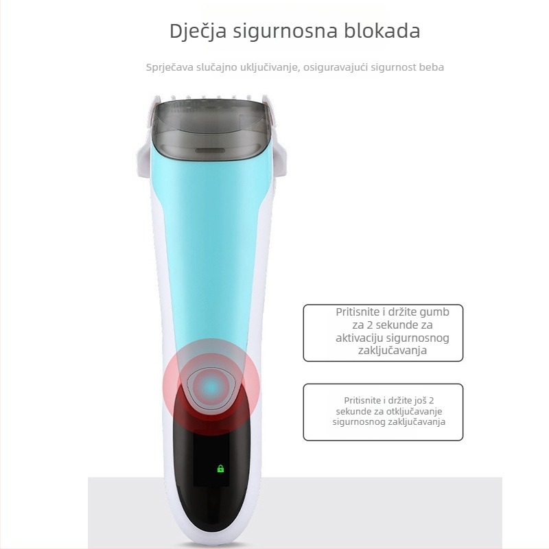 Bežični aparat za kosu za kućnu upotrebu s nehrđajućom oštricom, bezčetkasti motor, ugrađena baterija 800–1000 mAh, vodootporan, autonomija 1–3 sata