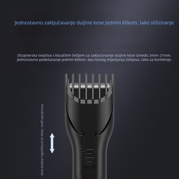 Bežični uređaj za šišanje kose s ugrađenom baterijom 1000-1200 mAh, motor s četkicom, oštrica od titanijskog legura, trajanje baterije 1-3 sata