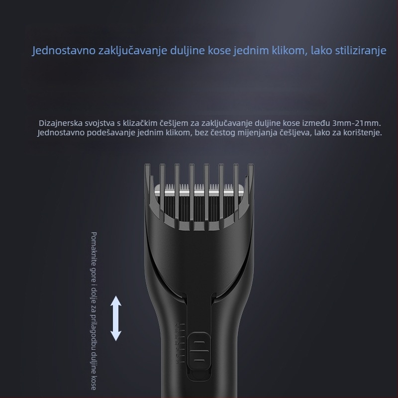 Bežični uređaj za šišanje kose s ugrađenom baterijom 1000-1200 mAh, motor s četkicom, oštrica od titanijskog legura, trajanje baterije 1-3 sata