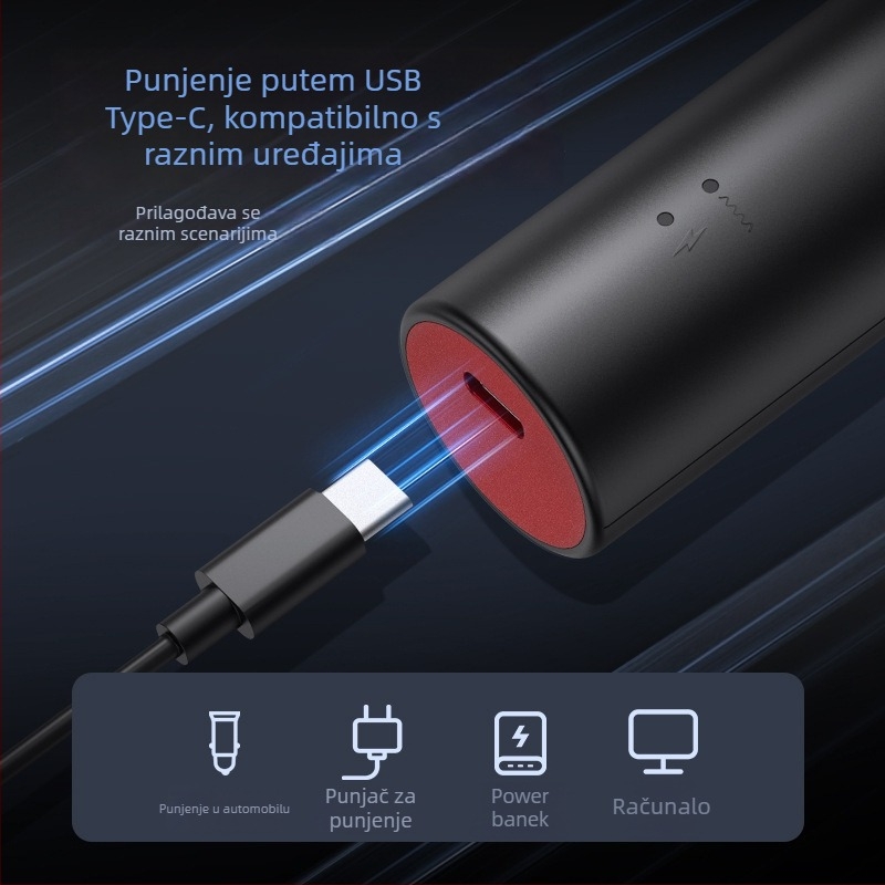 Bežični uređaj za šišanje kose s ugrađenom baterijom 1000-1200 mAh, motor s četkicom, oštrica od titanijskog legura, trajanje baterije 1-3 sata