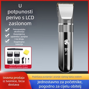 Električni aparat za šišanje kose za odrasle i djecu, profesionalan za salon, inteligentni prikaz napajanja, vodootporan, keramički noževi, ugrađena baterija 1200–2000 mAh, trajanje rada 1–3 sata