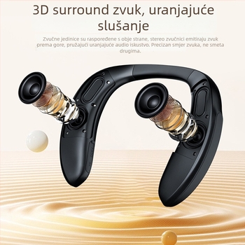 Bežični zvučnik za vrat s tekstilnim premazom, prenosni stereo, ukupna snaga 6W, raspon frekvencija 40 Hz–20 kHz, doseg 20 m, IPX4
