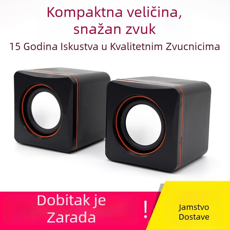 Računalni zvučnici 2.0, izlazna snaga 2×3W, USB napajanje, USB i 3,5 mm ulaz, frekvencijski raspon 60 Hz–15 kHz