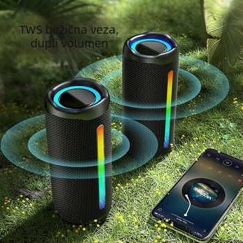 Prenosivi vanjski Bluetooth zvučnik s RGB svjetlom, 2x8W, IPX5, Bluetooth 5.3, 20Hz-20kHz, domet do 15 m