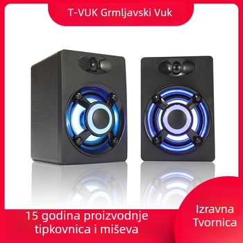 T-WOLF S1 kabelski USB računalski zvučnik s LED osvjetljenjem, 2×3W, raspon frekvencija 40 Hz–20 kHz, USB ulaz i 3,5 mm audio priključak