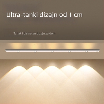 LED trak s senzorom pokreta za ormariće, ultra-tanki, punjiv, samoljepljiv, noćno svjetlo, Senzor pokreta, Noćno svjetlo, Ugrađena baterija, Dodirni prekidač, Plastično kućište