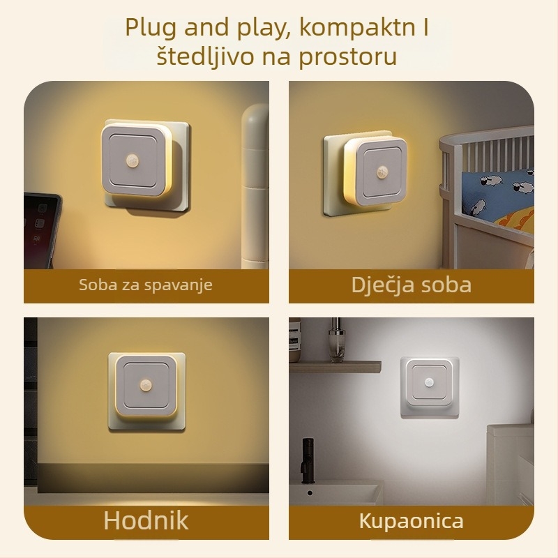 LED noćna lampica s senzorom tijela i US utorom – priključna, induktivni prekidač, PS sjenilo, geometrijski oblik, ≤36V, moguć ispis logotipa