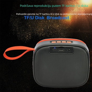 Vanjski Bluetooth zvučnik s Bluetooth 5.3, FM radio, utor za karticu i USB, LED rasvjeta, ugrađena baterija