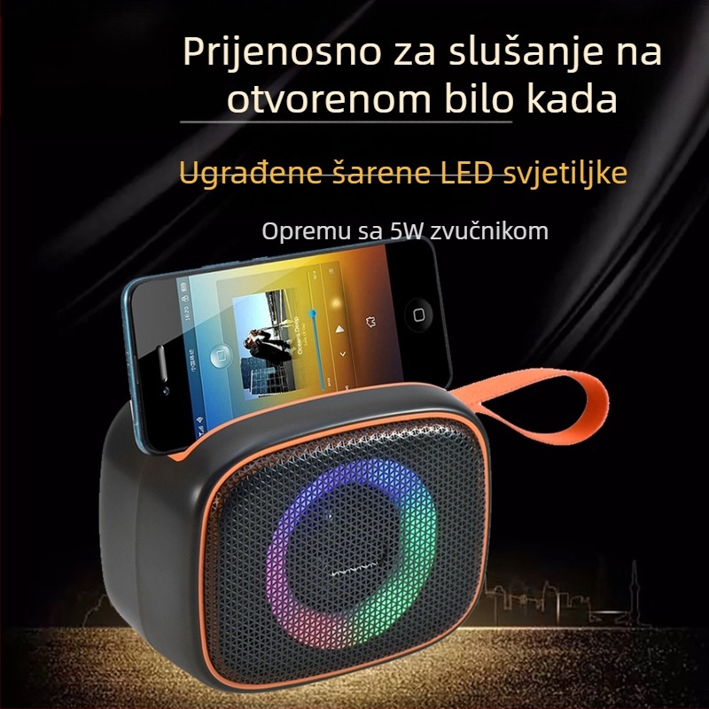Vanjski Bluetooth zvučnik s Bluetooth 5.3, FM radio, utor za karticu i USB, LED rasvjeta, ugrađena baterija