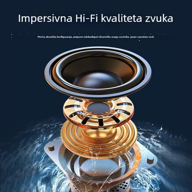Bluetooth mini zvučnik, izlaz 5W, ugrađena baterija 800–1000mAh, frekvencijski raspon 100Hz–20kHz, domet 10m