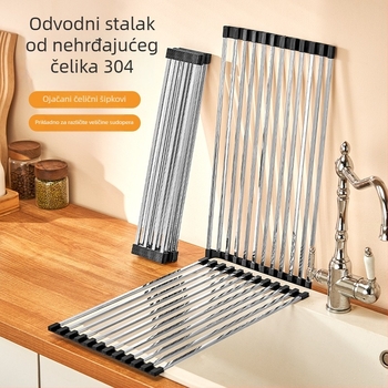 Stojak za odvodnju sudopera od nehrđajućeg čelika; sklopiv; serija Draining rack; Hong Junda – prilagodba s logotipom